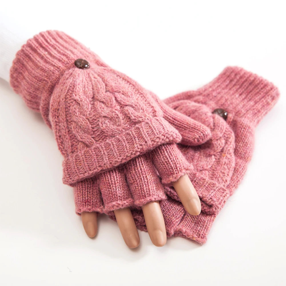 Dusty Pink Женская грелка для рук, подарок, мягкие варежки на пол пальца, вязаные перчатки, утолщенная искусственная шерсть, теплые, Осень-зима, 1 пара - Цвет: Dusty Pink