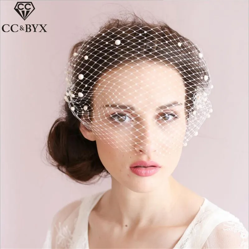 

CC Jewelry Veil With Comb Hats Bride Pearl Wedding Hair Accessories For Women Bridesmaids Handmade Party Fine Fashion Gift V014