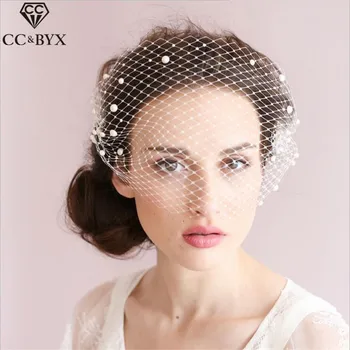 

CC Jewelry Veil With Comb Hats Bride Pearl Wedding Hair Accessories For Women Bridesmaids Handmade Party Fine Fashion Gift V014