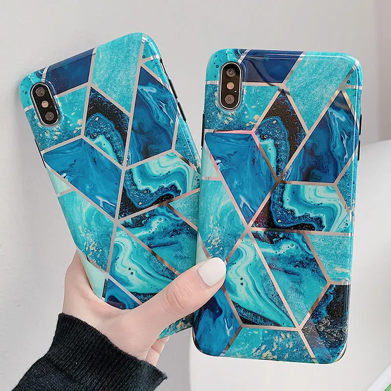 

Vintage Artistic Geometric Marble Phone Cases For iPhone XS XR XS Max 6 6S 7 8 Plus Glossy Soft Silicon Covers For iPhone X 7 8