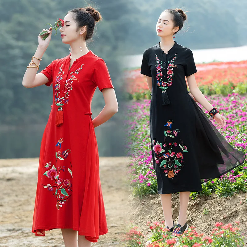 Женское платье в этническом стиле с вышивкой Yukata Kimonos винтажное красного и