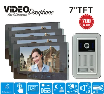 

ZHUDELE Intercom system kit 7" Colorl Video Door Phone Intercom Doorphone +Night Vision Camera Doorbell one to four security