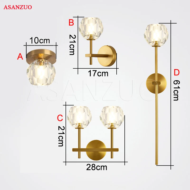 Современный Крытый хрустальный абажур латунные настенные лампы Американский минималистский бра Спальня Коридор гостиная настенный светильник украшение