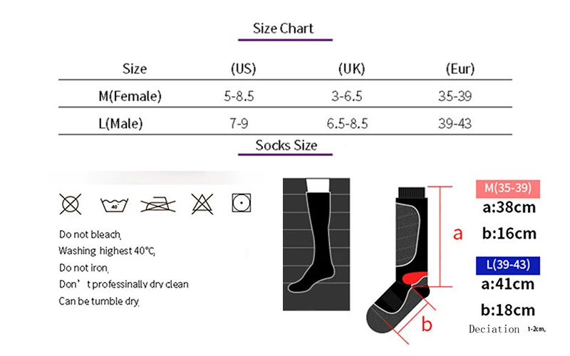 long socks seze table