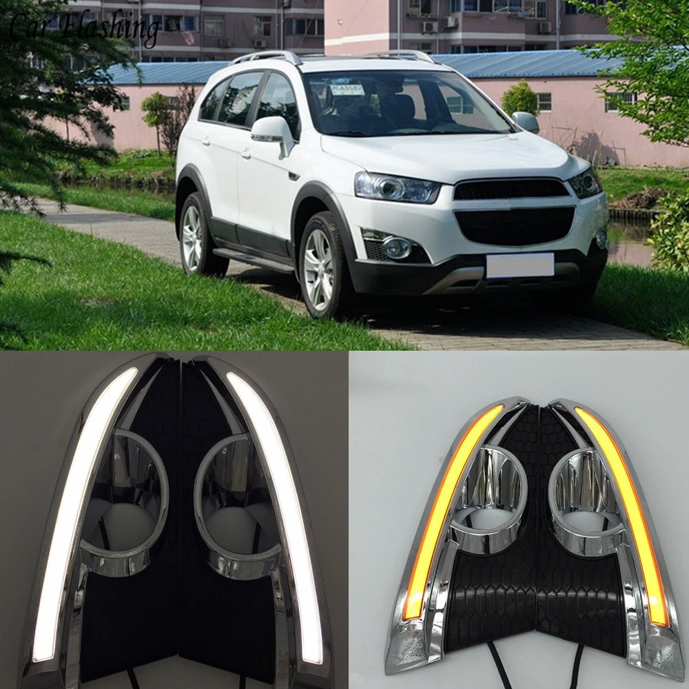 Автомобильная проблесковая 2 шт. для Chevrolet Captiva 2011 2012 2013 указатель поворота реле 12V светодиодный DRL Габаритные огни с отверстием для противотуманной лампы
