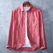 Мужская Стандартная рубашка из шамбре с длинным рукавом, хлопковые льняные корейские белые рубашки