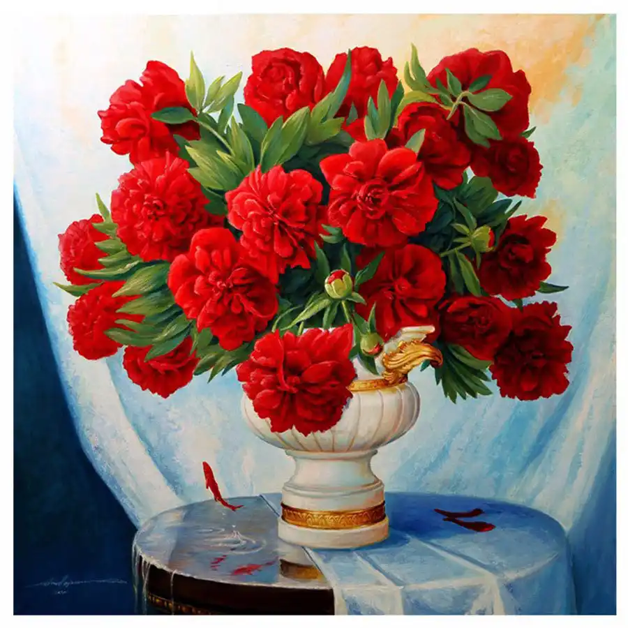 5d Diy Diamond Painting Flower Cross Stitch Red Flower Vase