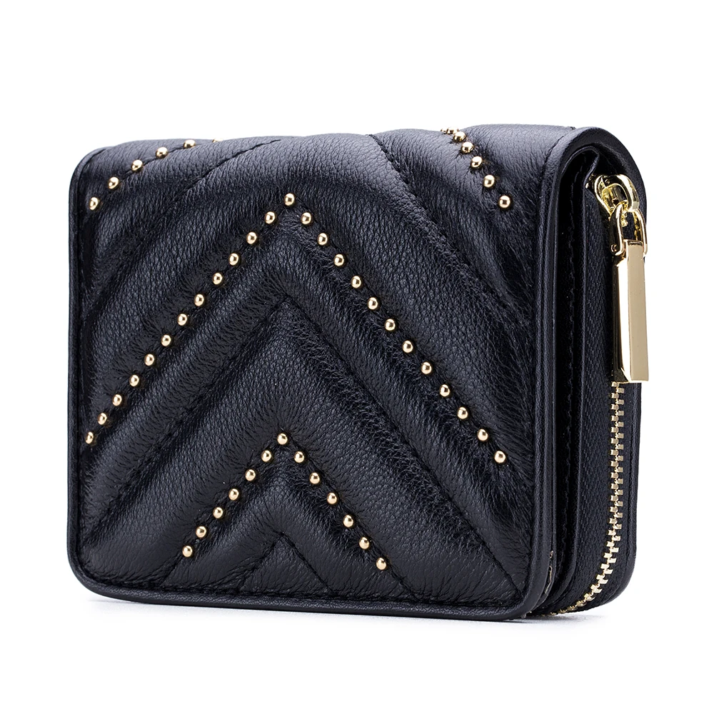 

MELOVO Women's Genuine Leather Rivet Purse Card & ID Holders Credit Card HL25676