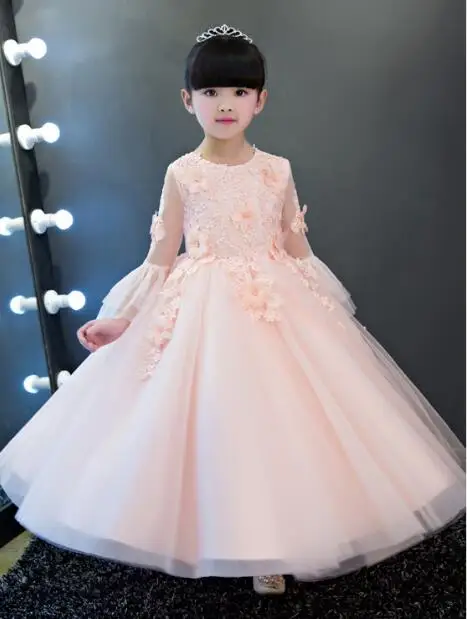 Новое кружевное платье принцессы высокого качества для девочек, элегантное праздничное платье на день рождения платье для девочек Рождественская Одежда для маленьких девочек от 1 до 12 лет - Цвет: Розовый