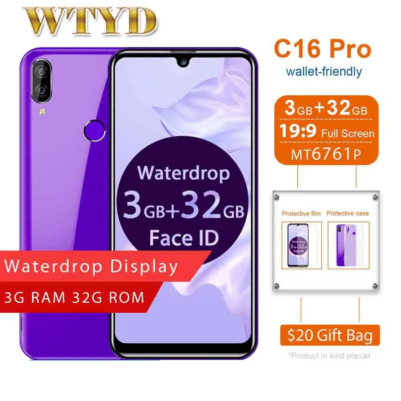 Мобильный телефон OUKITEL C16 Pro 3 ГБ 32 четырёхъядерный процессор MT6761P Android 9 0 4G экран Waterdrop 5 71 дюйма сканер
