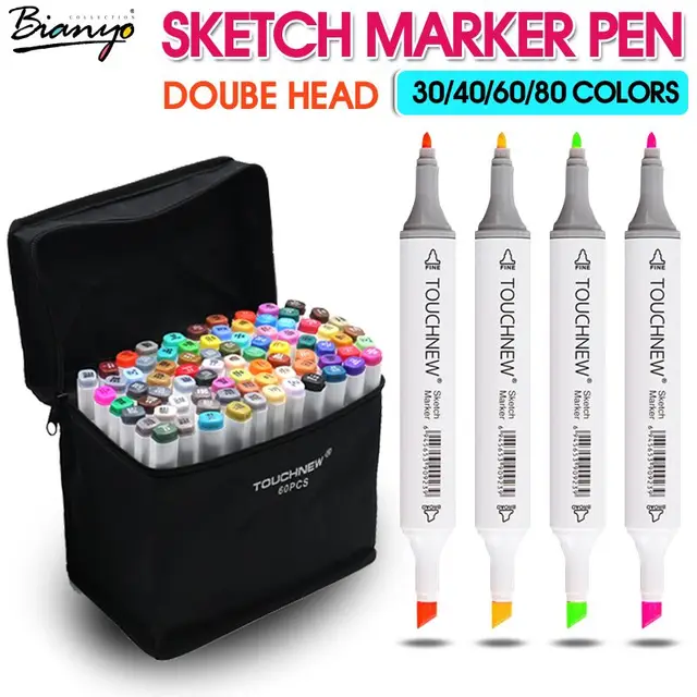 Bianyo 30/40/60/80 Colors Set Artist Dual Head Sketch Paint Brush
