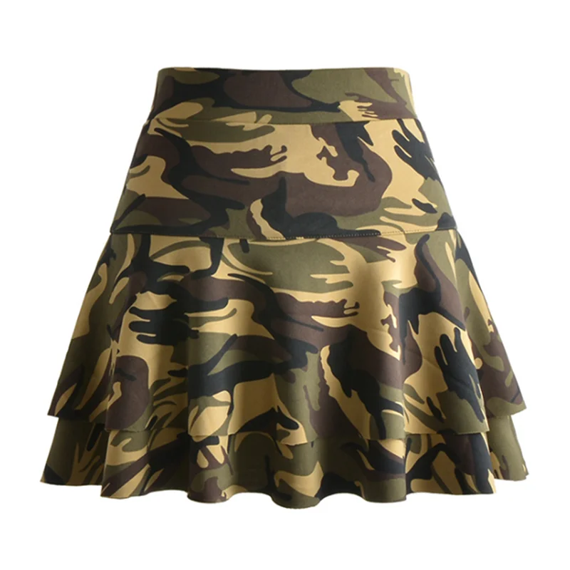 Новая Осенняя сексуальная юбка с высокой талией больших размеров однотонная качественная двойная юбка весенние вечерние модные уличные мини-юбки FICUSORNG - Цвет: Camouflage Green 01
