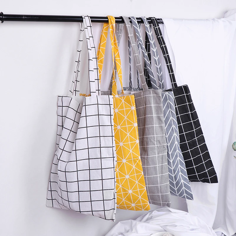 1 шт. Модные прочные клетчатые женские льняные холщовые сумки для покупок женские студенческие хлопковые льняные сумки на одно плечо хозяйственная сумка