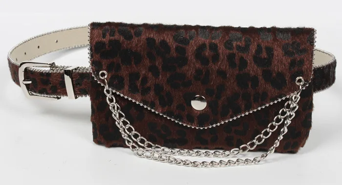 Модная женская сумка на ремне с цепочкой в стиле панк из искусственной кожи, леопардовая расцветка, поясная сумка, тонкая поясная сумка с бусинами, сумка для мобильного телефона - Цвет: coffee