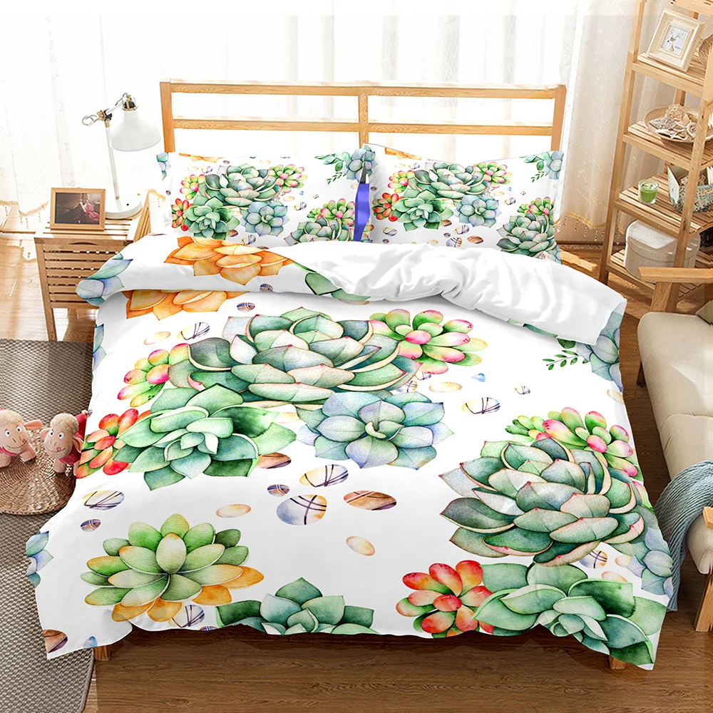 

Succulent Bedding Set with Pillowcase Tropical Plants Microfiber Duvet Cover Set Bed Linen Set Family Bedclothes Home Textiles