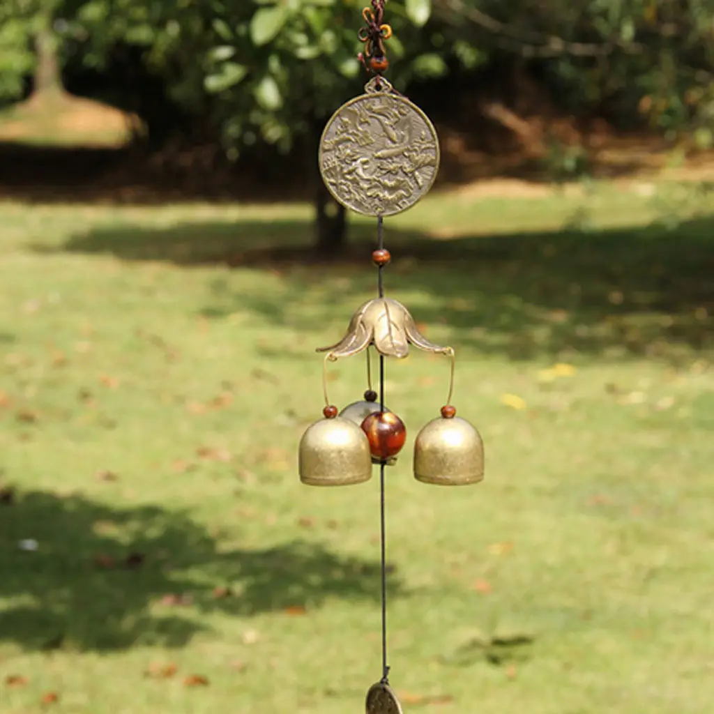 Chinese Fish Lotus Pond Metal Bell Lucky Feng Shui Hanging Charm Wind Chime