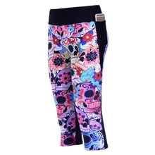 WF424 классическая женская спортивная одежда цветок розы в стиле ретро скелет череп печать для фитнеса бега бриджи для бега спортивные брюки