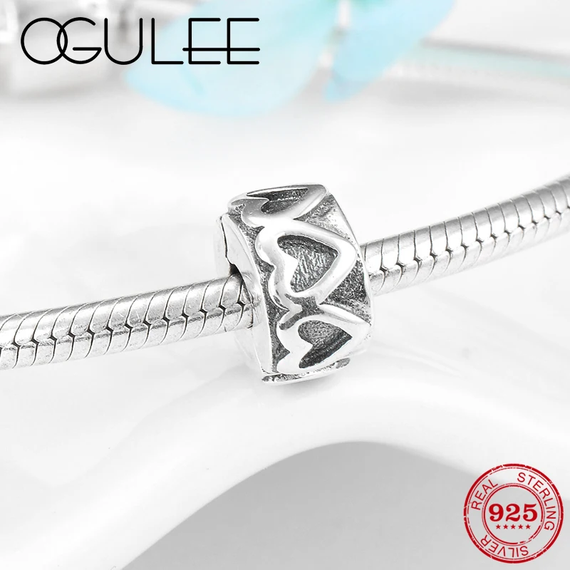 925 Sterling Silver round shape Fixed Clip Lock beads for jewelry making charms sweet heart Fit Original Pandora Charms Bracele | Украшения