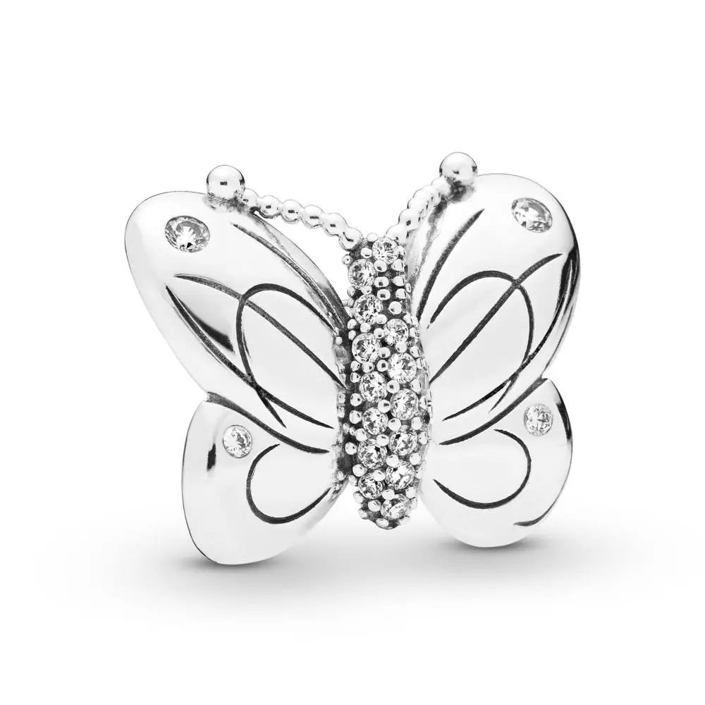 

2019 Garden Original 925 Sterling Silver Decorative Butterfly Charm Beads Fits Pandora Basic Snake Chain Bracelets Bangles.