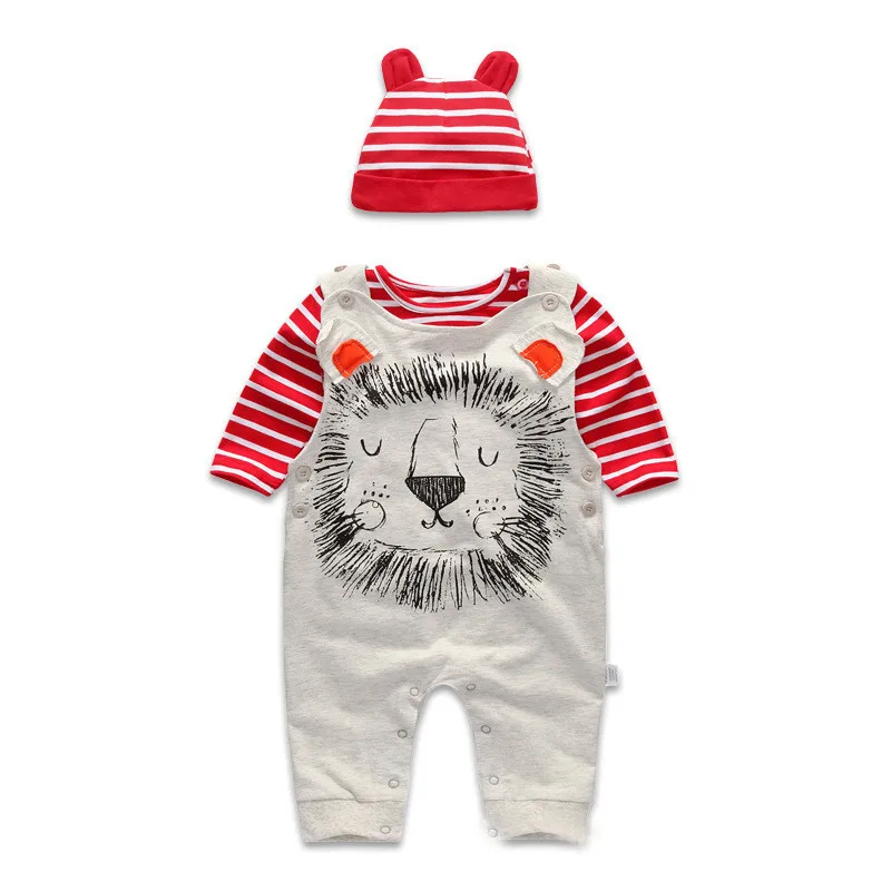 Spring Autumn 3 piece Baby Clothing Set Stripped Hat O Neck T Shirt Jumpsuit Pants Infant