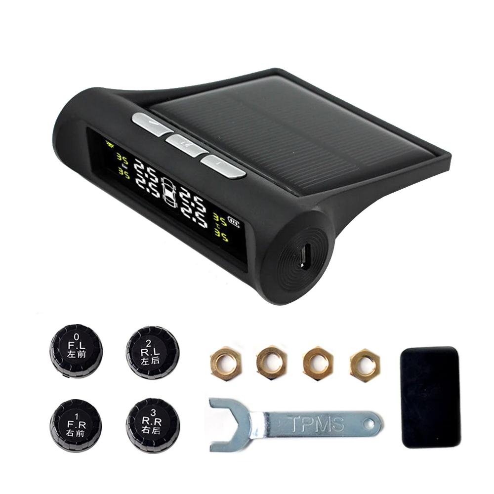 Wireless Solar TPMS Tire Pressure Monitor System, Cocar LCD Monitor + 4
