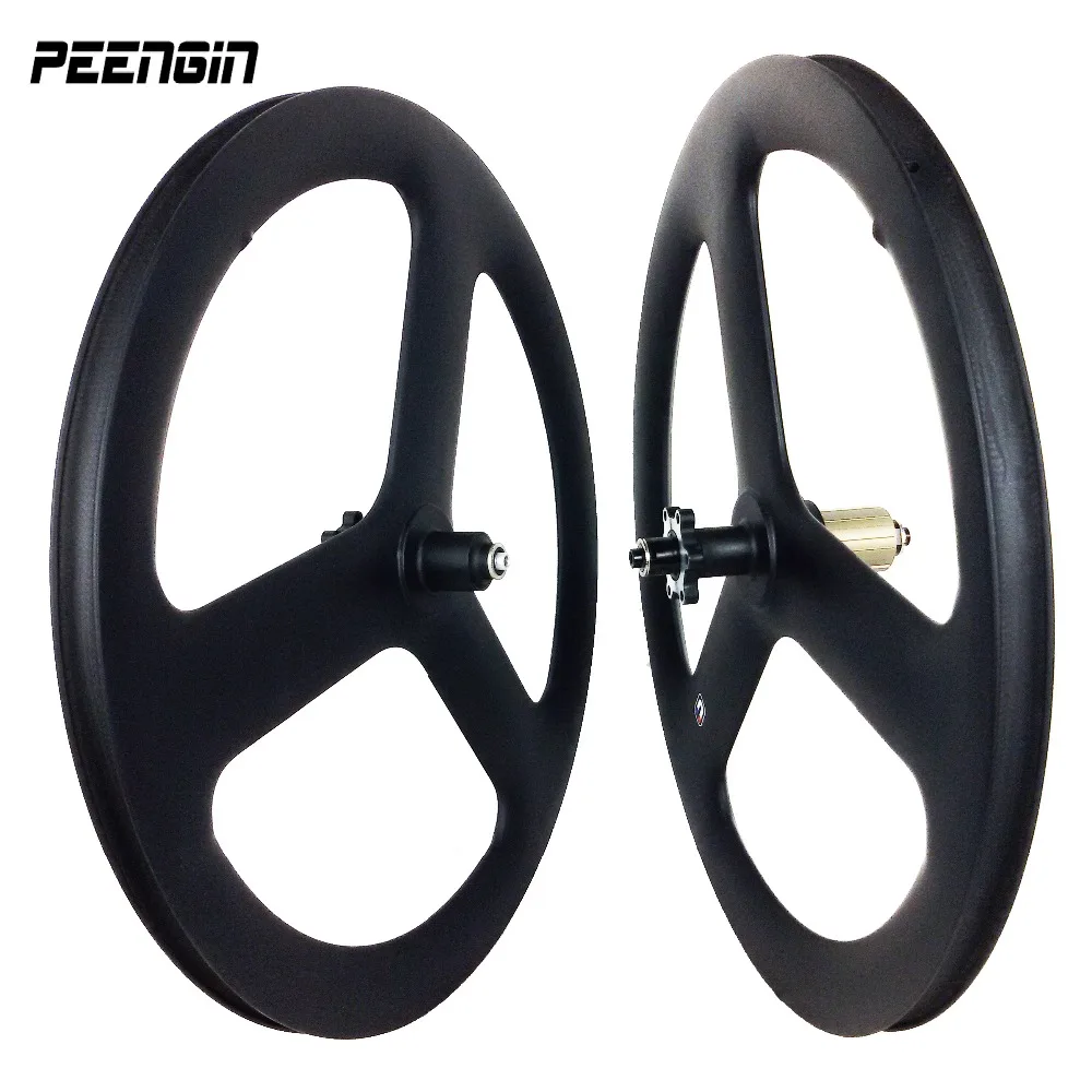 Excellent DIY 20 inch carbon V brake/disc 6 bolts 3 spoke 451 carbon road wheel 23mm width tri spoke wheels track fixed gear 20er wheelset 1