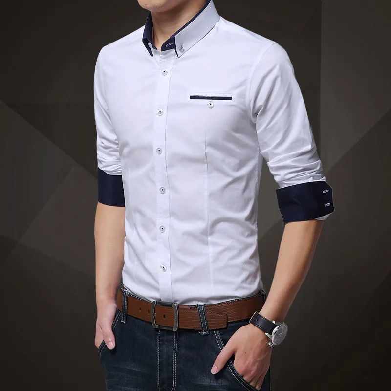 Top Quality Men Shirt Solid Long Sleeve 