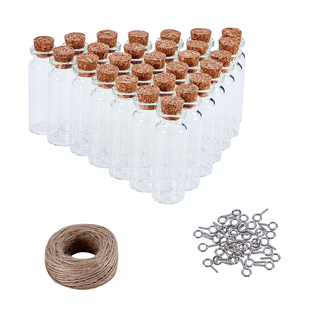 30pcs Clear Glass Bottles Tiny Jars Bottles With Corks and Screws Jute Twine Handmade Wishing Bottle Set DIY Pendants Art Crafts