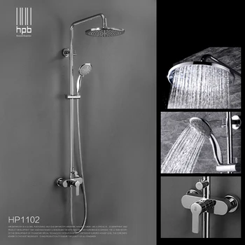 

Bathroom Hot and Cold water Shower Set Brass Chrome Wall Mounted 10" Round Air Rainfall Shower Faucet with with Hand Shower Set