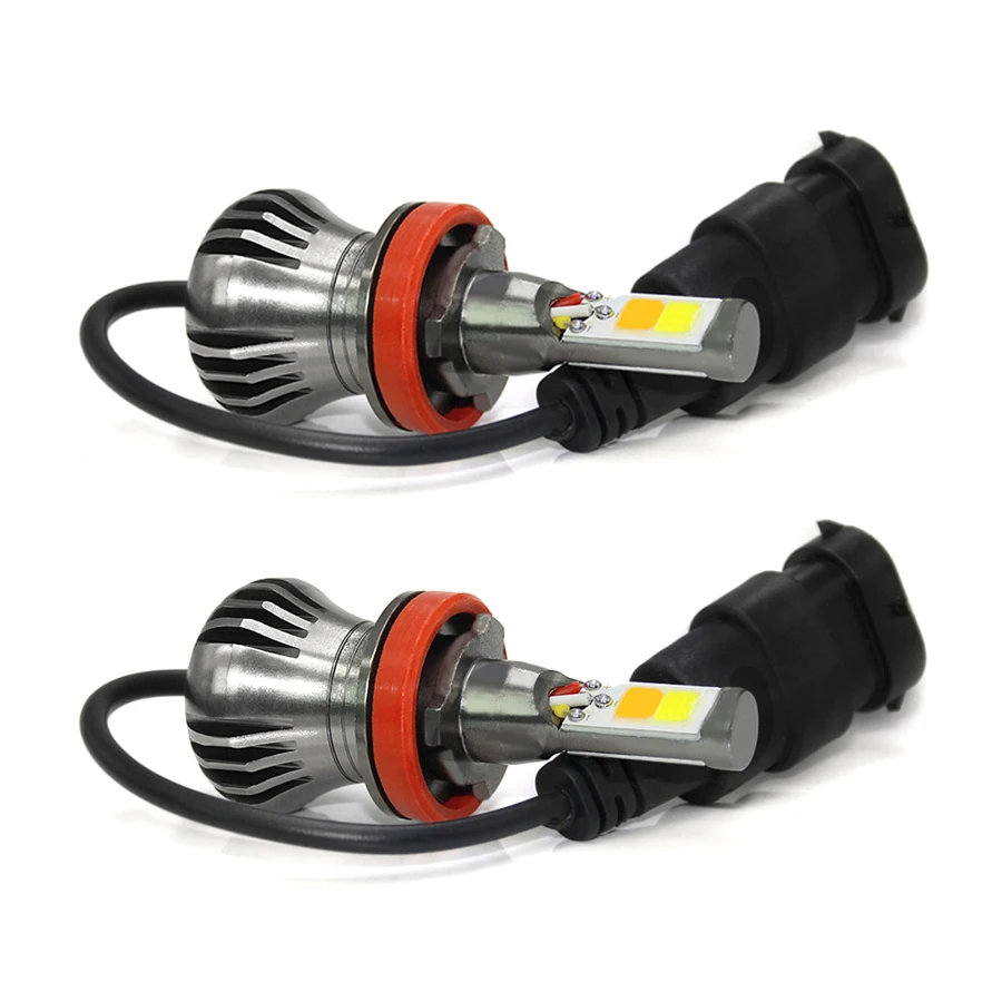 

2x LED H8 H11 White/Yellow/Blue Fog Light Kit Dual Color COB Bulbs Flash Strobe Blinking Car 12V-24V