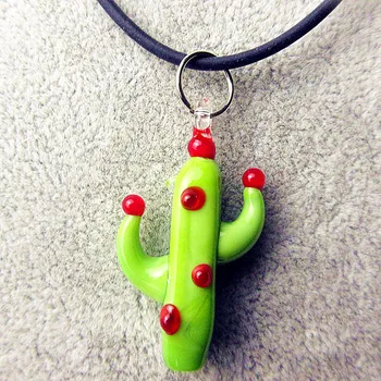 

6pcs Custom ins-style Hand made lampwork Murano Glass cactus figurines ornament pendant lovely ornaments Necklace accessories