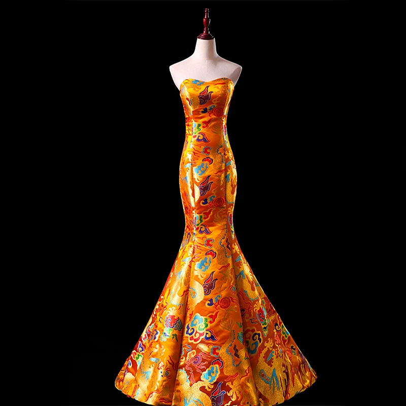 Sin tirantes vestido de noche de mujer 2019 nueva sirena chino vestido de noche elegante de vestidos de fiesta vestidos baratos - 2