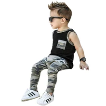 Одежда для маленьких мальчиков, качественные спортивные комплекты с камуфляжным рисунком для детей, детская одежда, костюмы для От 1 до 5 лет, штаны, топы