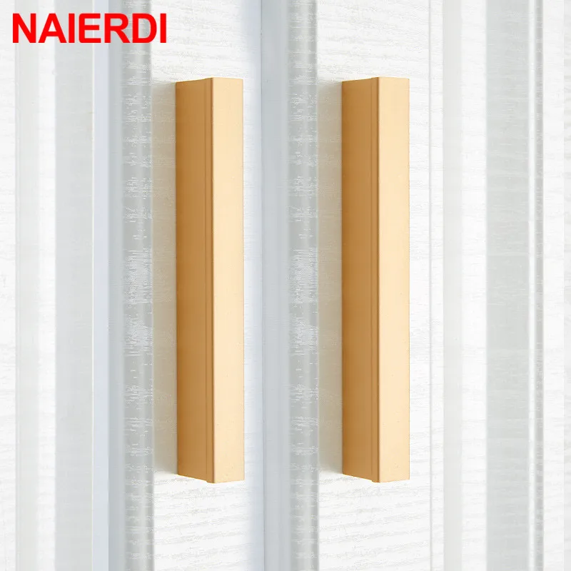 NAIERDI الذهب الأسود مقابض للخزانة المطبخ مقابض باب سبائك الألومنيوم خزانة مقابض للأدراج الحديثة نمط أثاث