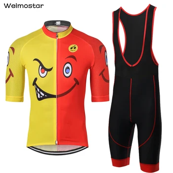 

New Style 2017 Funny Smiling Face Cycling Jersey Sets Breathable Short Sleeve Bike Ropa Ciclismo Gel Pad Bib Shorts Breathable