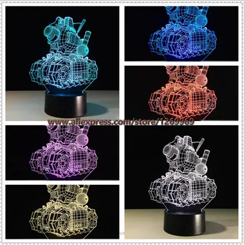 

Free shipping 3D Machine Tank Lampara LED Night Light Bulb Cartoon Novelty 7color changing Atmosphere Lighting Kids Gifts