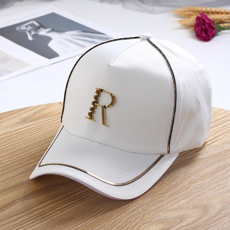 01906-jiejia Silk fabrics Metal R Letter VISORS cap men women baseball hat