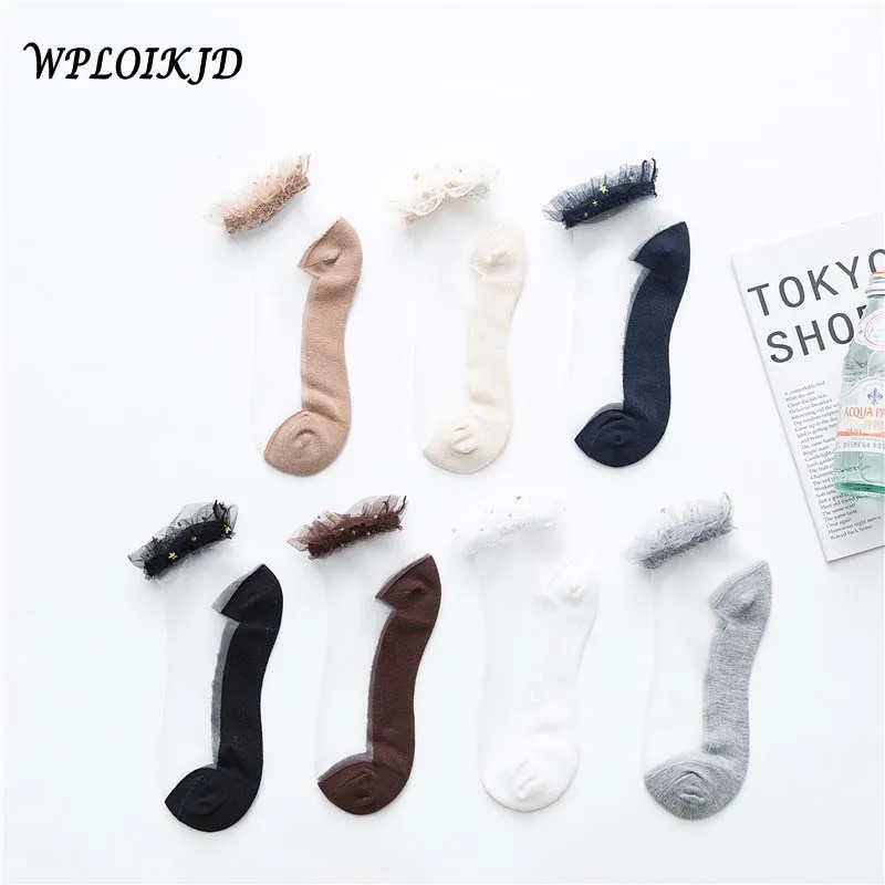 

WPLOIKJD Harajuku New Spring Summer Women Socks Soft Thin Transparent Lace Ankle Women Cute Socks Creative Calcetines Skarpetki