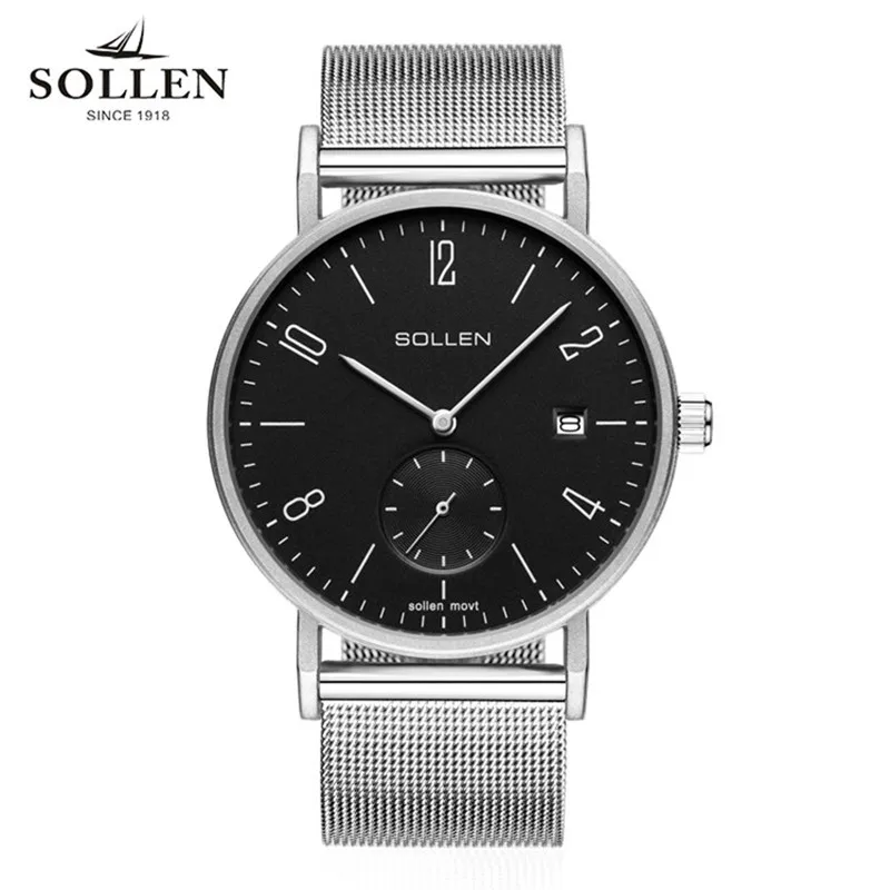  SOLLEN marque 2017 hommes décontracté montres pour hommes Ultra mince cadran Quartz montre-bracelet