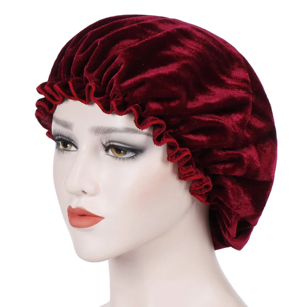 

Fashion Women Bonnet Sleep Headwrap Head Cover Velvet Soft Comfortable Turban