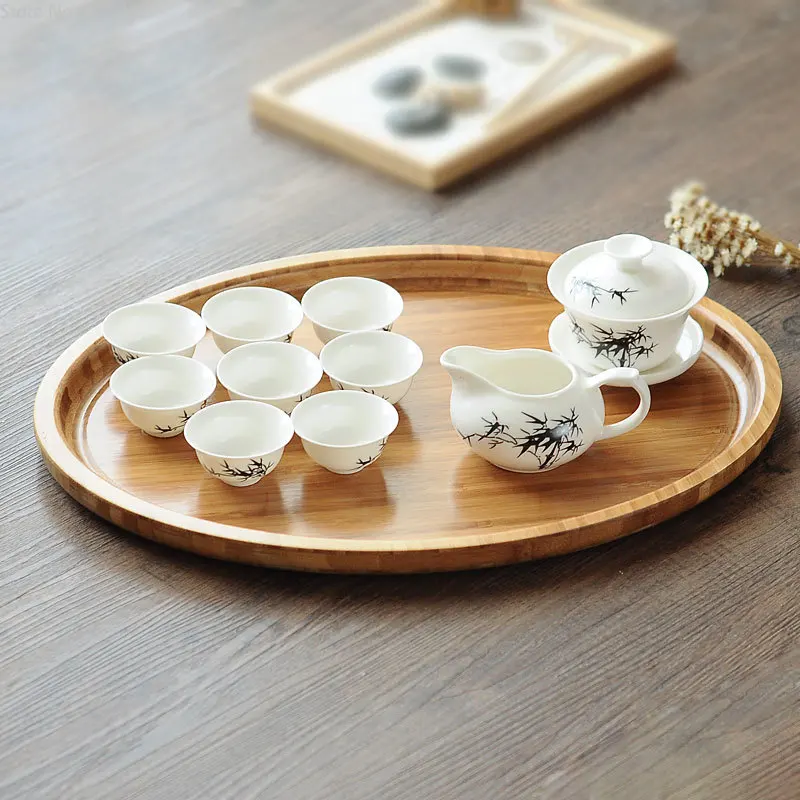 Креативный овальный поднос для еды, Бамбуковая тарелка для фруктов, японский стиль, поднос для чашки, чайный поднос, чайный набор кунг-фу, поднос, сервировочное блюдо