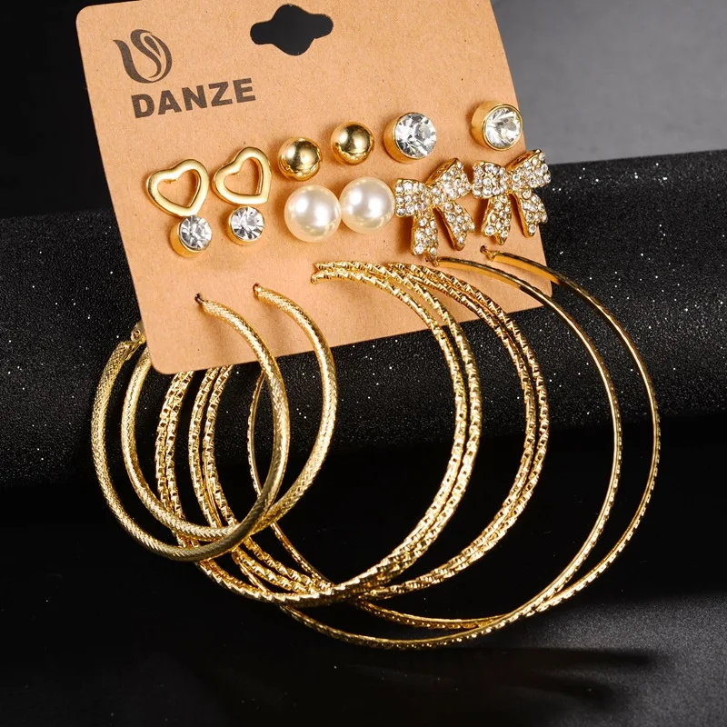 Mixed 9 pairs Week stud earrings sets imitation pearl silver plating