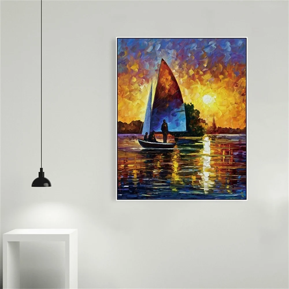 

Wall Art Canvas Oil Painting of Sailing Ship in the Sunset Modern Home Decoration Poster Print Art Wall Picture For Living Room