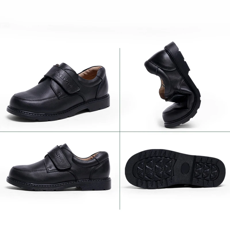 Kalupao/детская обувь для мальчиков; обувь из натуральной кожи; Черная Осенняя обувь для мальчиков; школьная форма; модельные туфли; повседневные оксфорды; широкая посадка