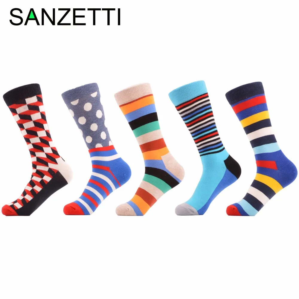 SANZETTI 5 пара/лот Для мужчин Красочные британский стиль Повседневное хлопковые носки Harajuku дизайнерские брендовые модные Новинка Книги по