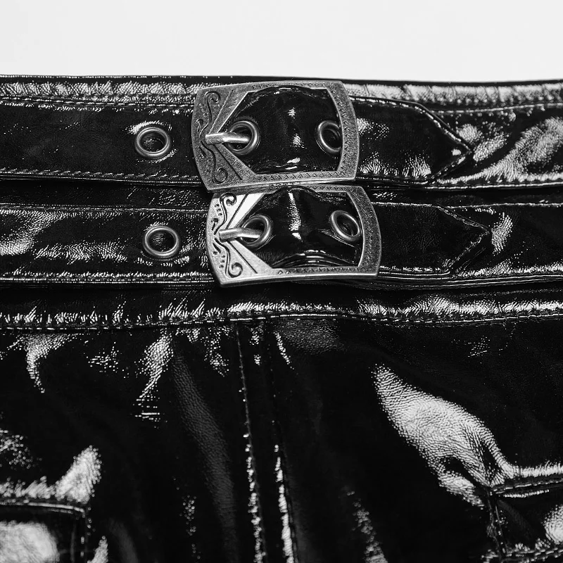 Панк рок классический мотоцикл бандажные Кнопки украшения брюки готический черный глянцевый из лакированной кожи мужские брюки панк Рейв