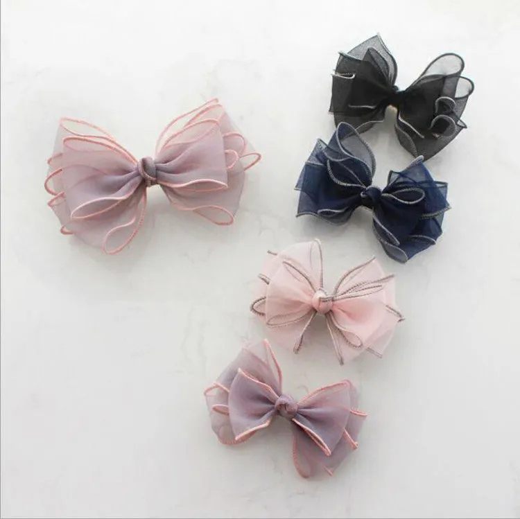 

Korea Hair Accessories Flower Organza Big Bow Hair Clips For Girls Yarn Weaving Hair Bows Hairpins Barrette