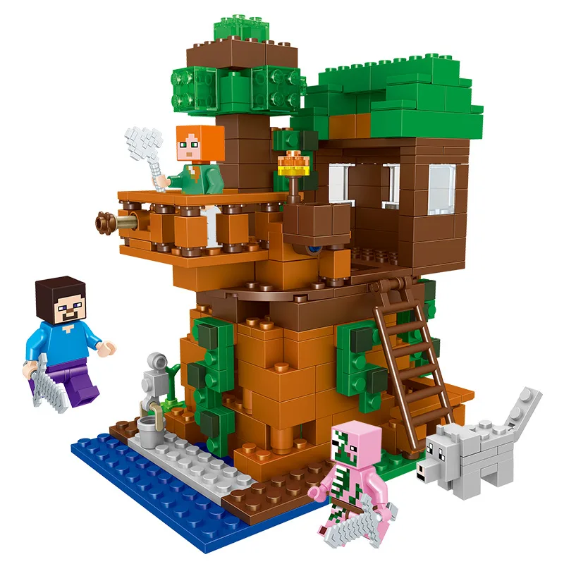 

2019 New My World Jungle Tree House LEGOed Minecrafted Figures Animals Mini Model Building Blocks Bricks Toys for Children Gifts