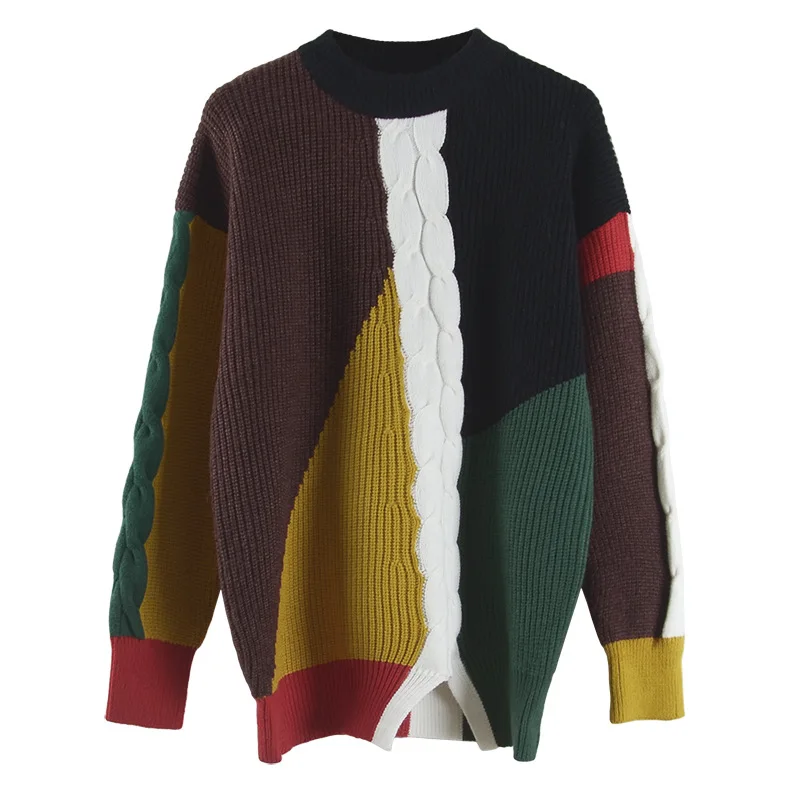 Autumn Winter 2017 Patckwork Sweater Women Jumper Oversized Pullover Casual Long Sleeve Fashion Woman Sweaters Clothes Pullovers