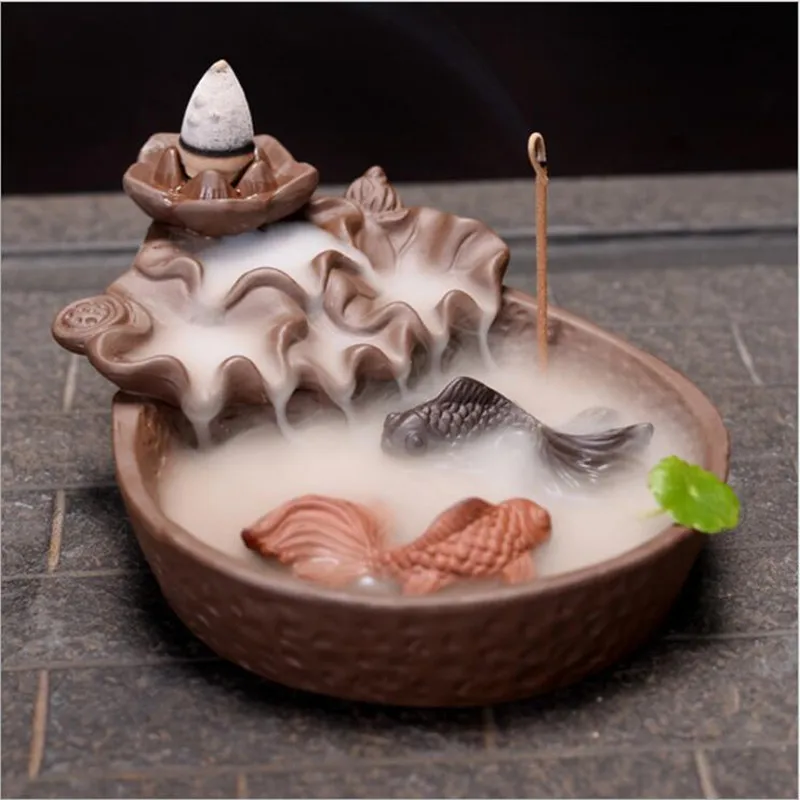 

Backflow Incense Burner Animal Statue Home Ornament Ceramic Fish Stick Incense Holder Censer + 10Pcs Incense Cones